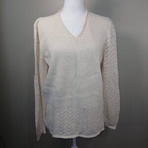 HEARTS OF PALM CREAM SWEATER LONG SLEEVE WOMENS SIZE VNECK MEDIUM